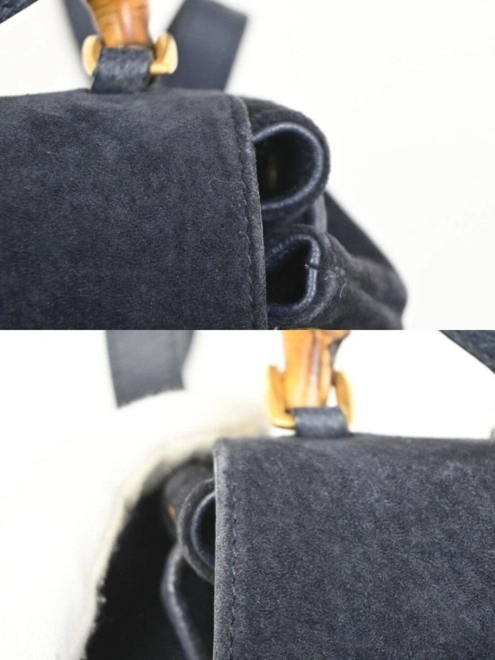 GUCCI Bamboo Logo 2way Back Pack Bag Suede Leather Navy Blue GHW Italy 38MA494 - Picture 8 of 16